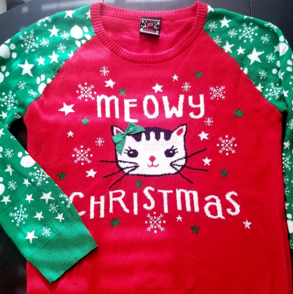 Meowy Christmas Cat lover Christmas Sweater 14/16
